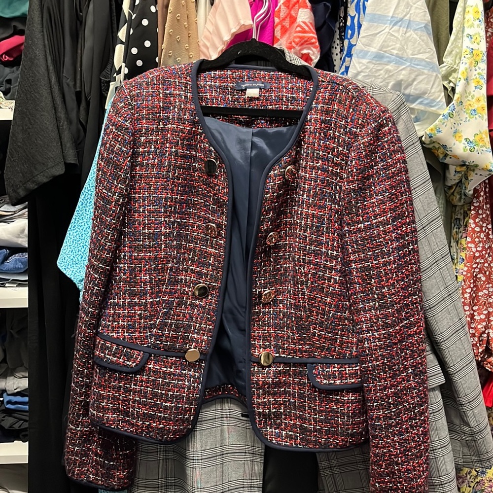 Red white blue tweed blazer